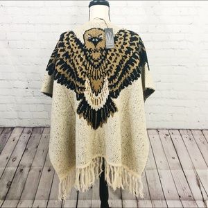 Vertigo Cream Eagle Themed Poncho Size S/M